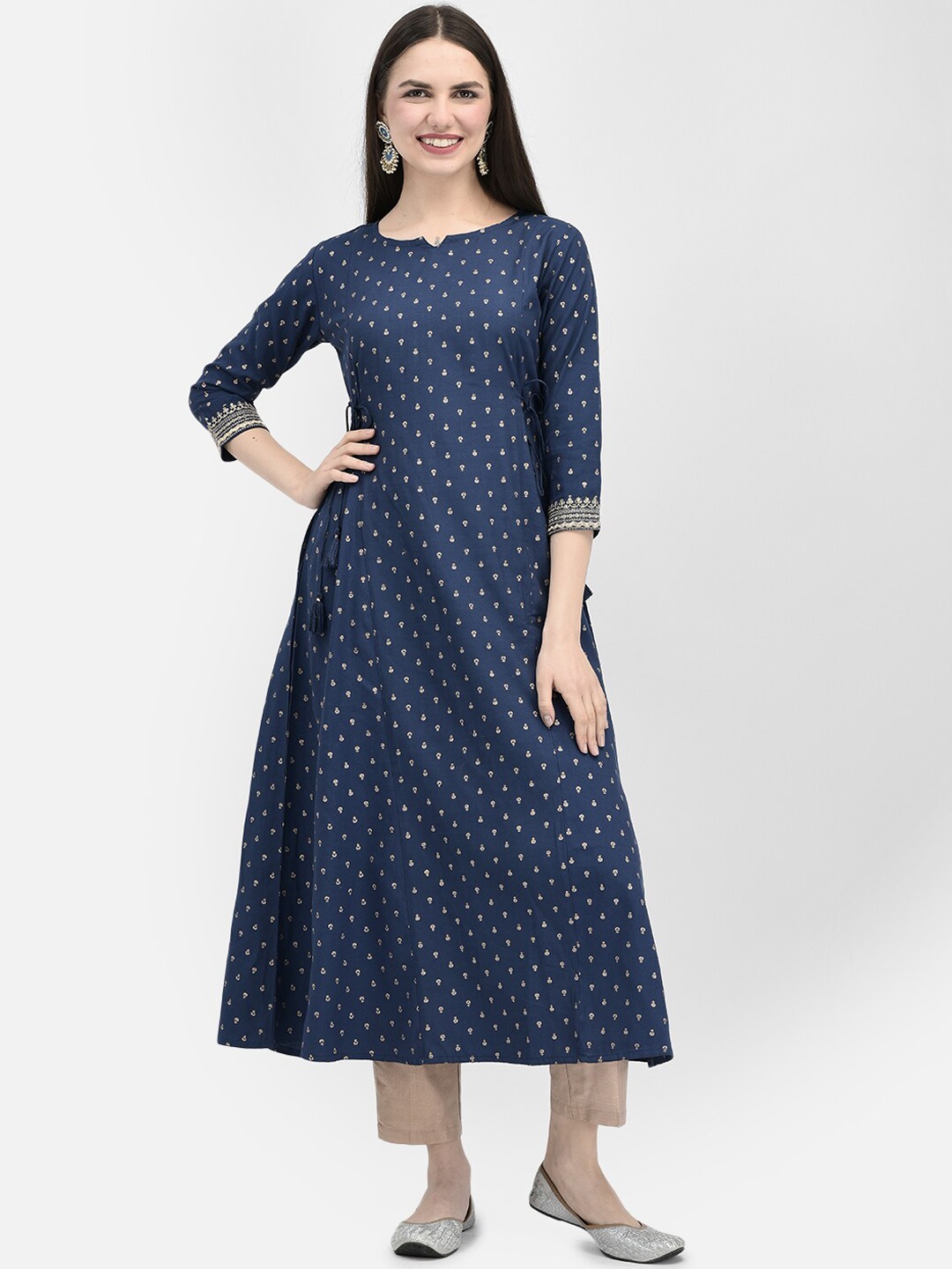 

Span Ethnic Motifs Printed A-Line Kurta, Blue