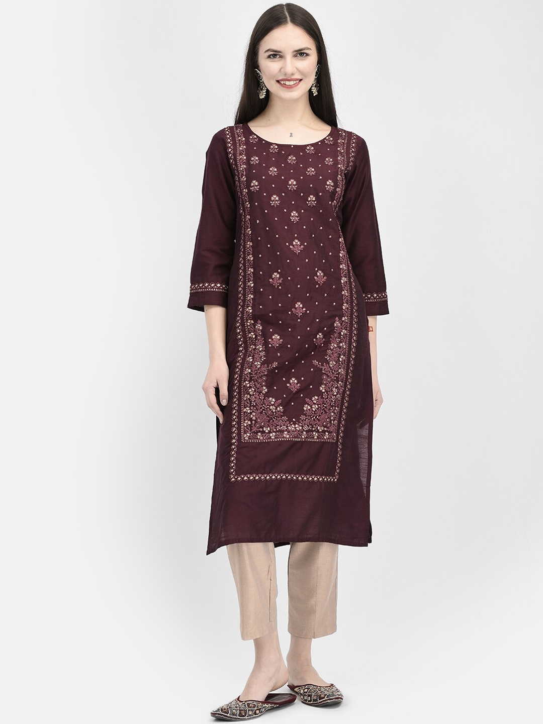 

Span Floral Embroidered Zari Kurta, Purple