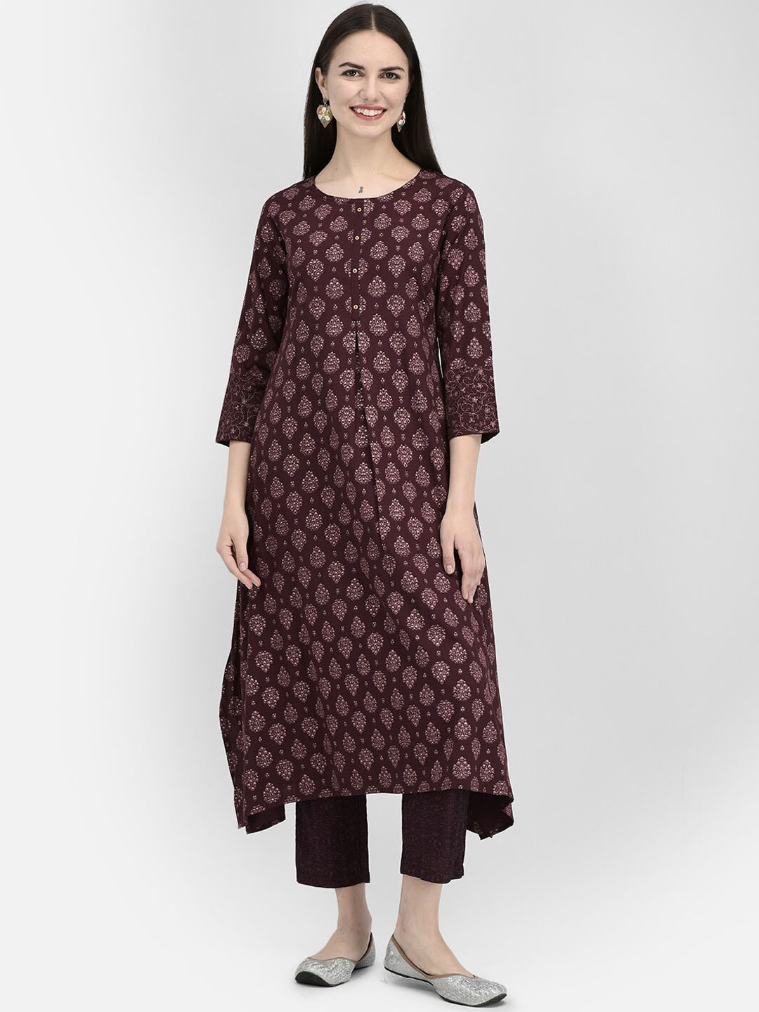 

Span Ethnic Motifs Printed A-Line Kurta, Purple