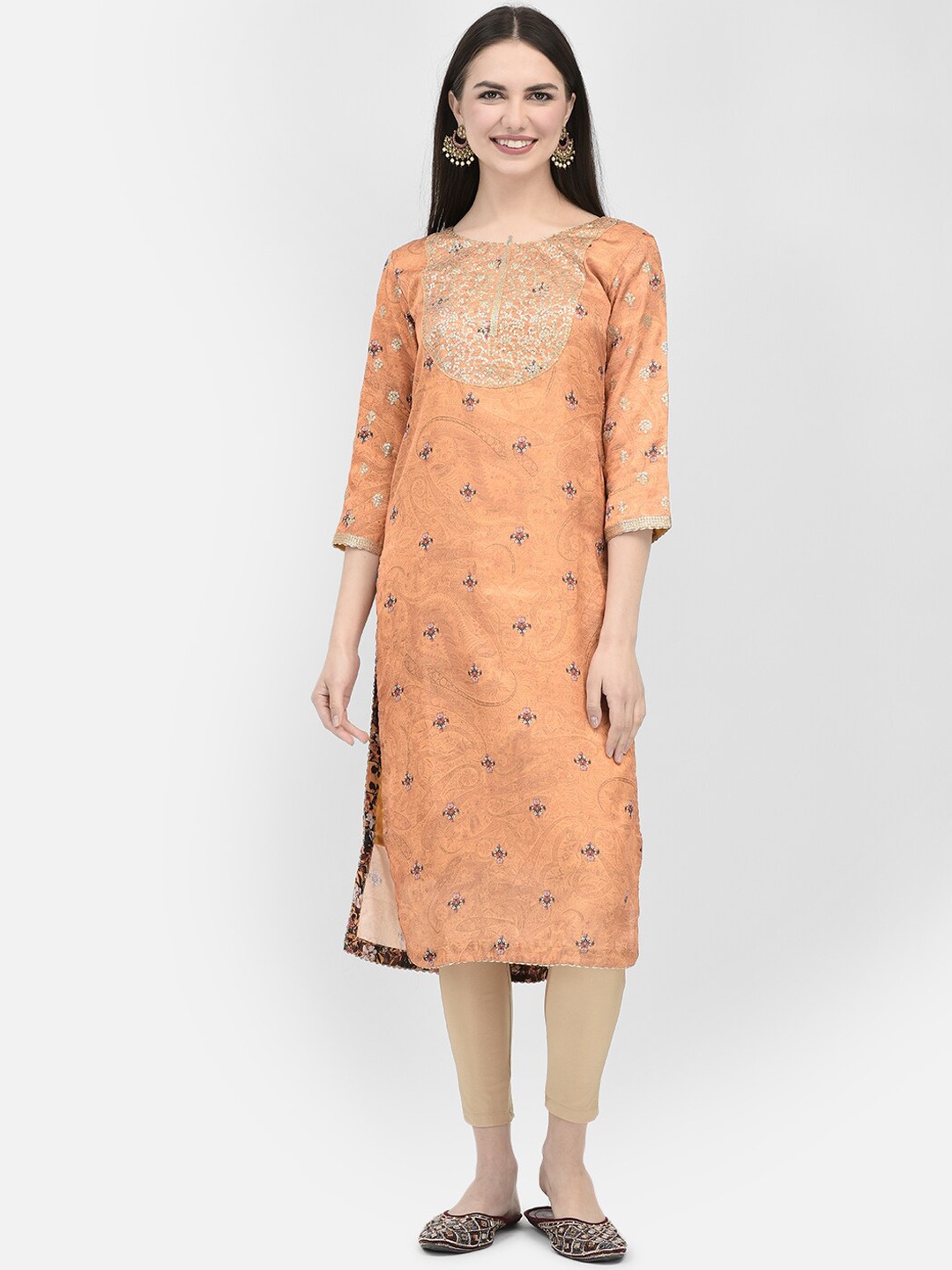 

Span Floral Printed Sequinned Kurta, Yellow