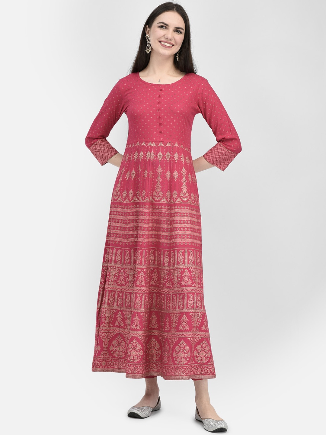 

Span A-Line Ethnic Printed Printed Ankle Length Kurta, Pink
