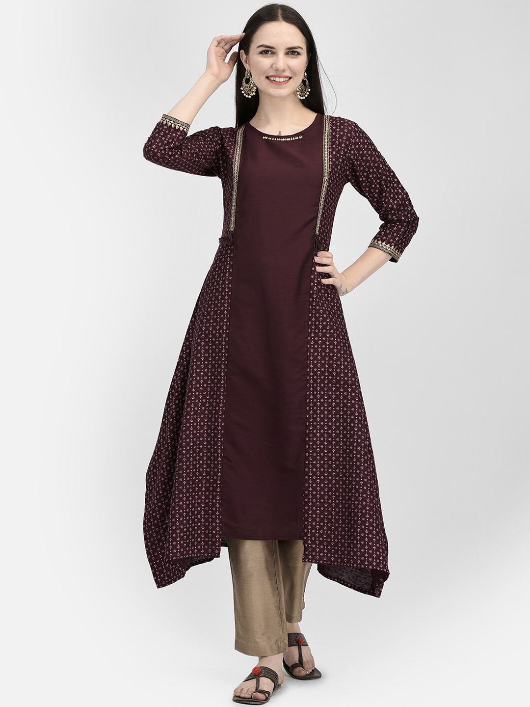

Span Ethnic Motif Printed Asymmetric Kurta, Purple