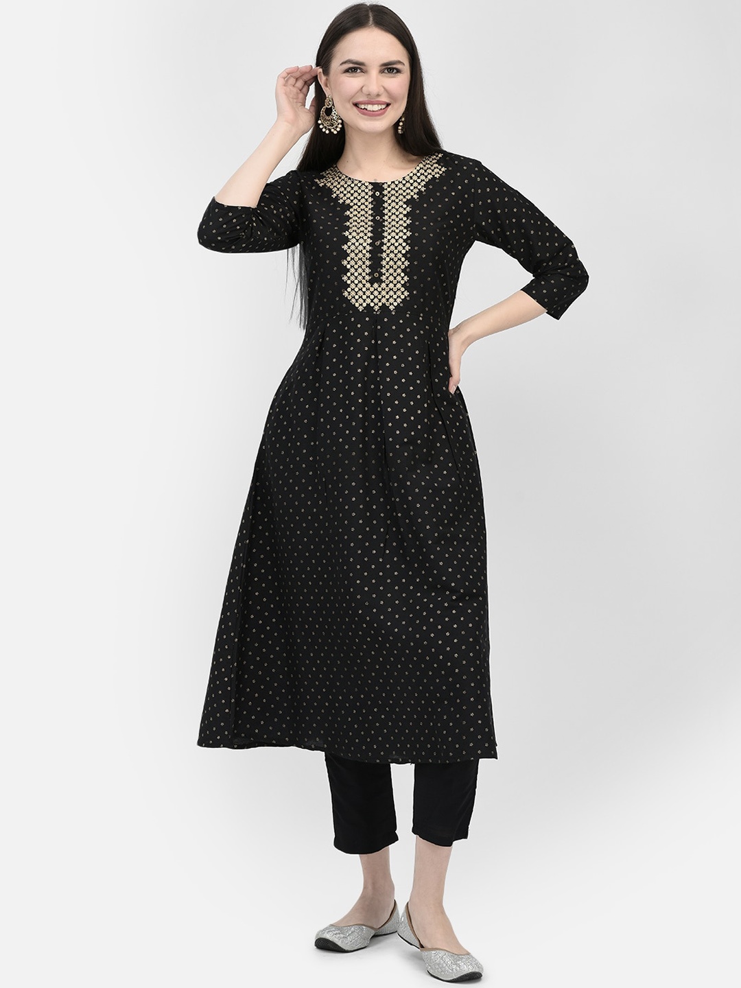 

Span Ethnic Motifs Printed Sequinned Kurta, Black