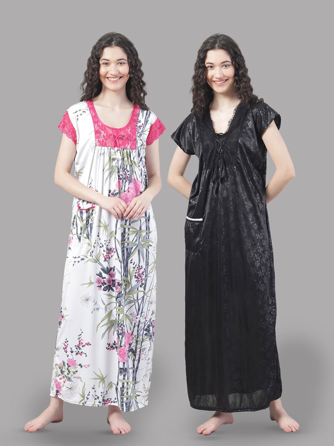 

Shararat Pack Of 2 Floral Printed Pure Cotton Maxi Nightdress, White