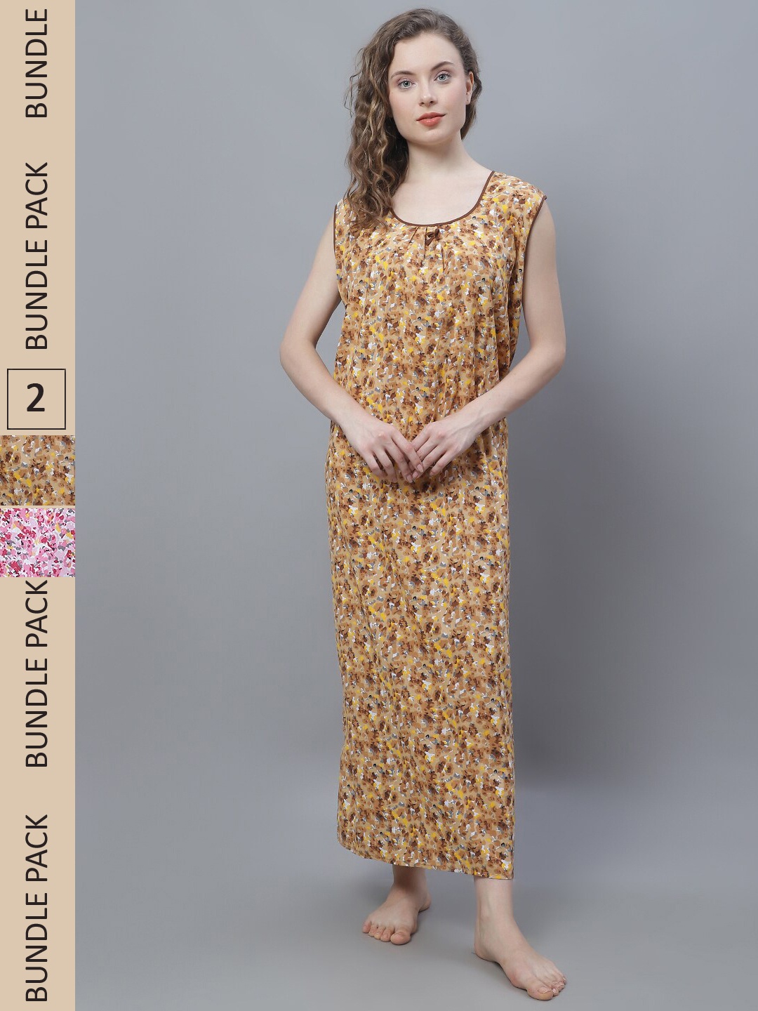 

Shararat Pack Of 2 Abstract Printed Pure Cotton Maxi Nightdress, Brown
