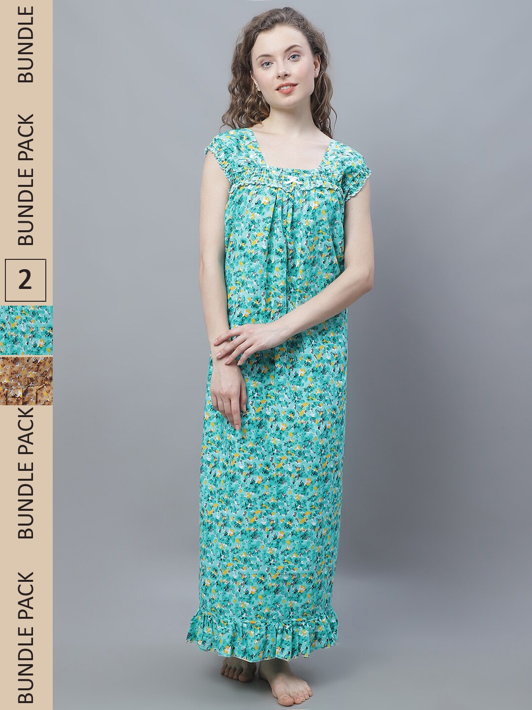 

Shararat Pack Of 2 Abstract Printed Pure Cotton Maxi Nightdress, Brown
