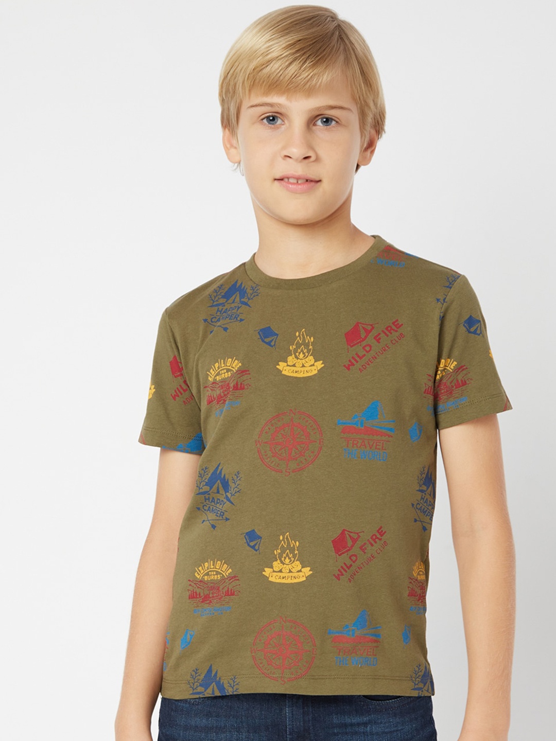 

GAS Boys Graphic Printed Cotton T-shirt, Green