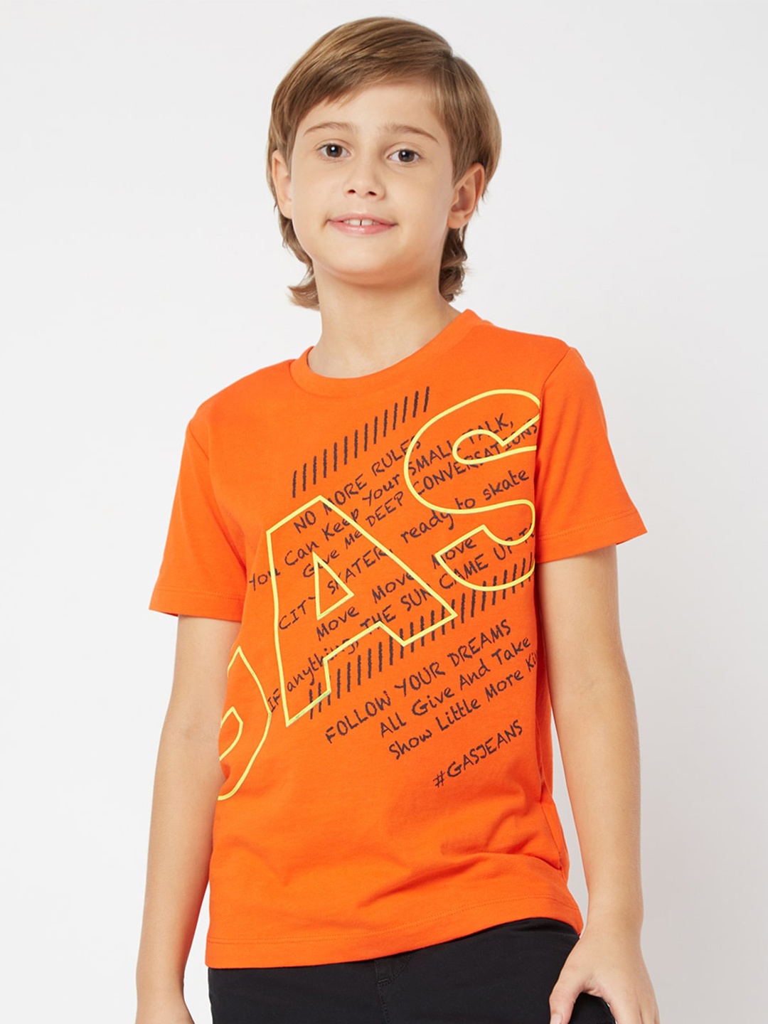 

GAS Boys Typography Printed Cotton T-shirt, Orange