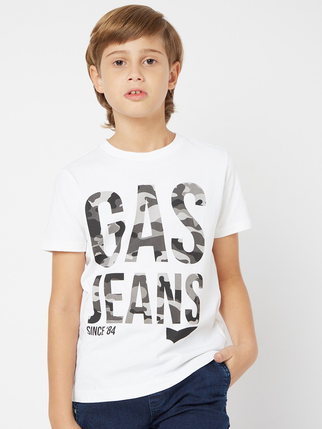 GAS Boys Typography Printed Cotton T-shirt, White