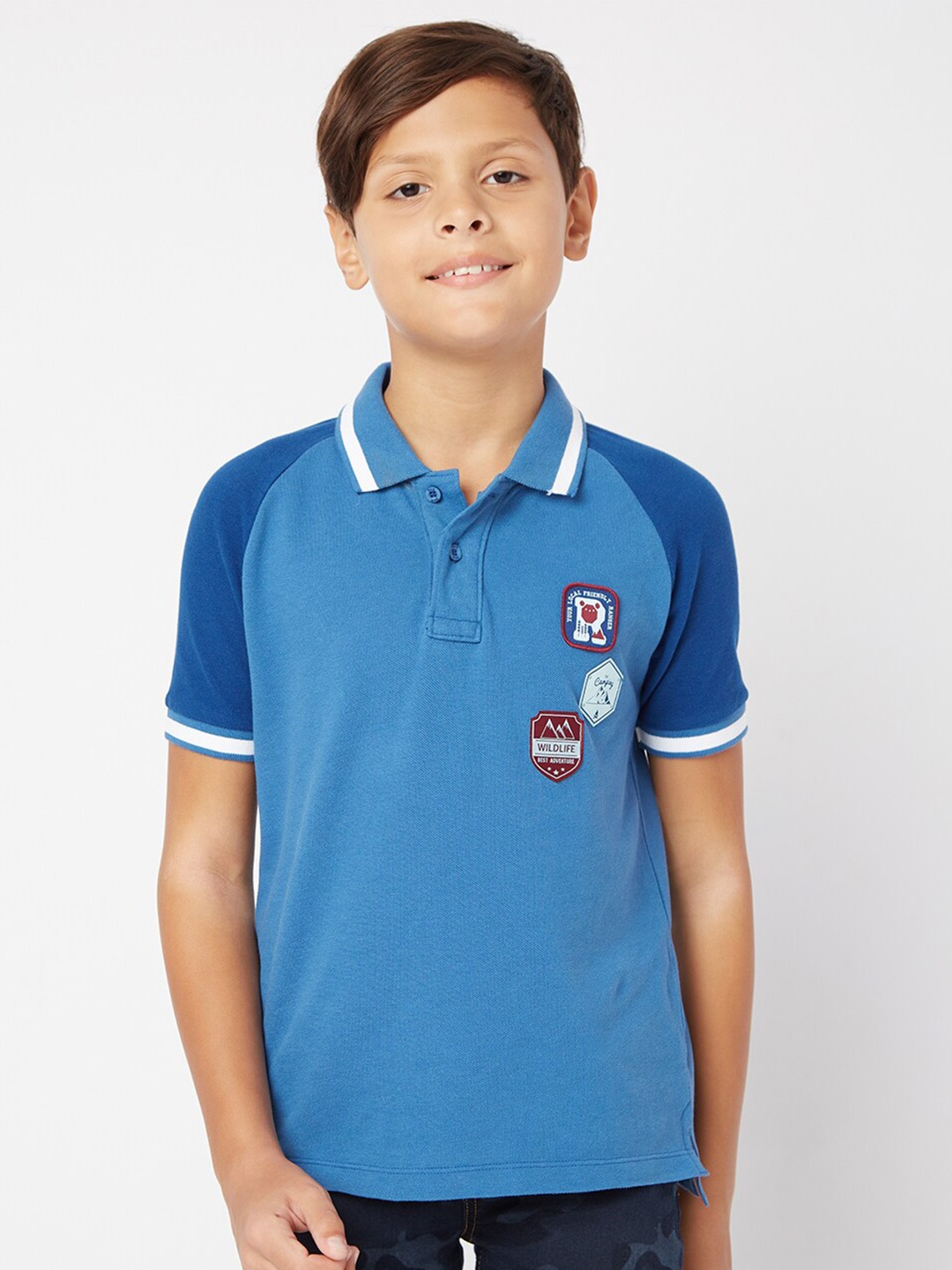 

GAS Boys Polo Collar Raglan Sleeves Cotton T-shirt, Blue