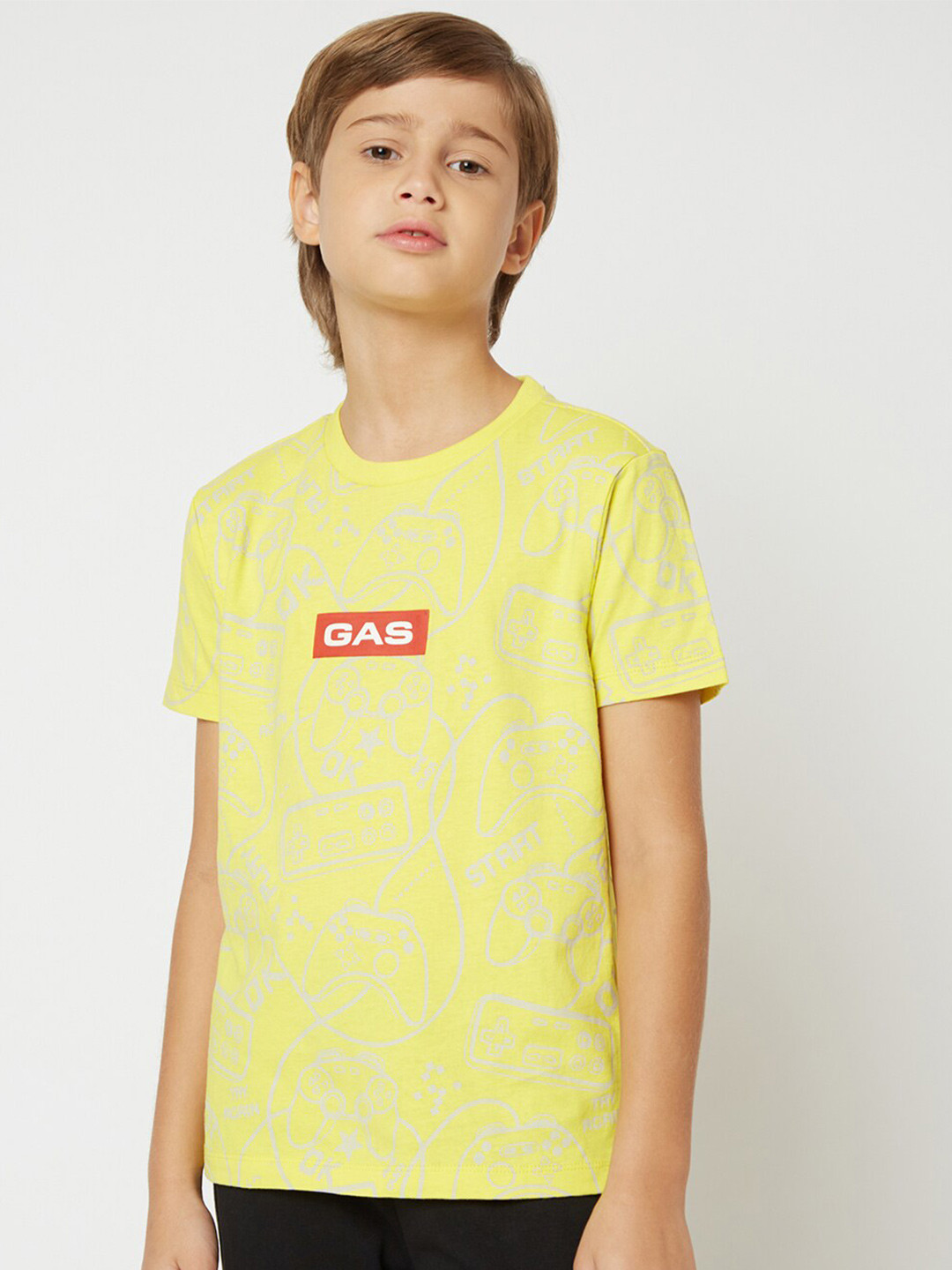 

GAS Boys Conversational Printed Cotton T-shirt, Yellow