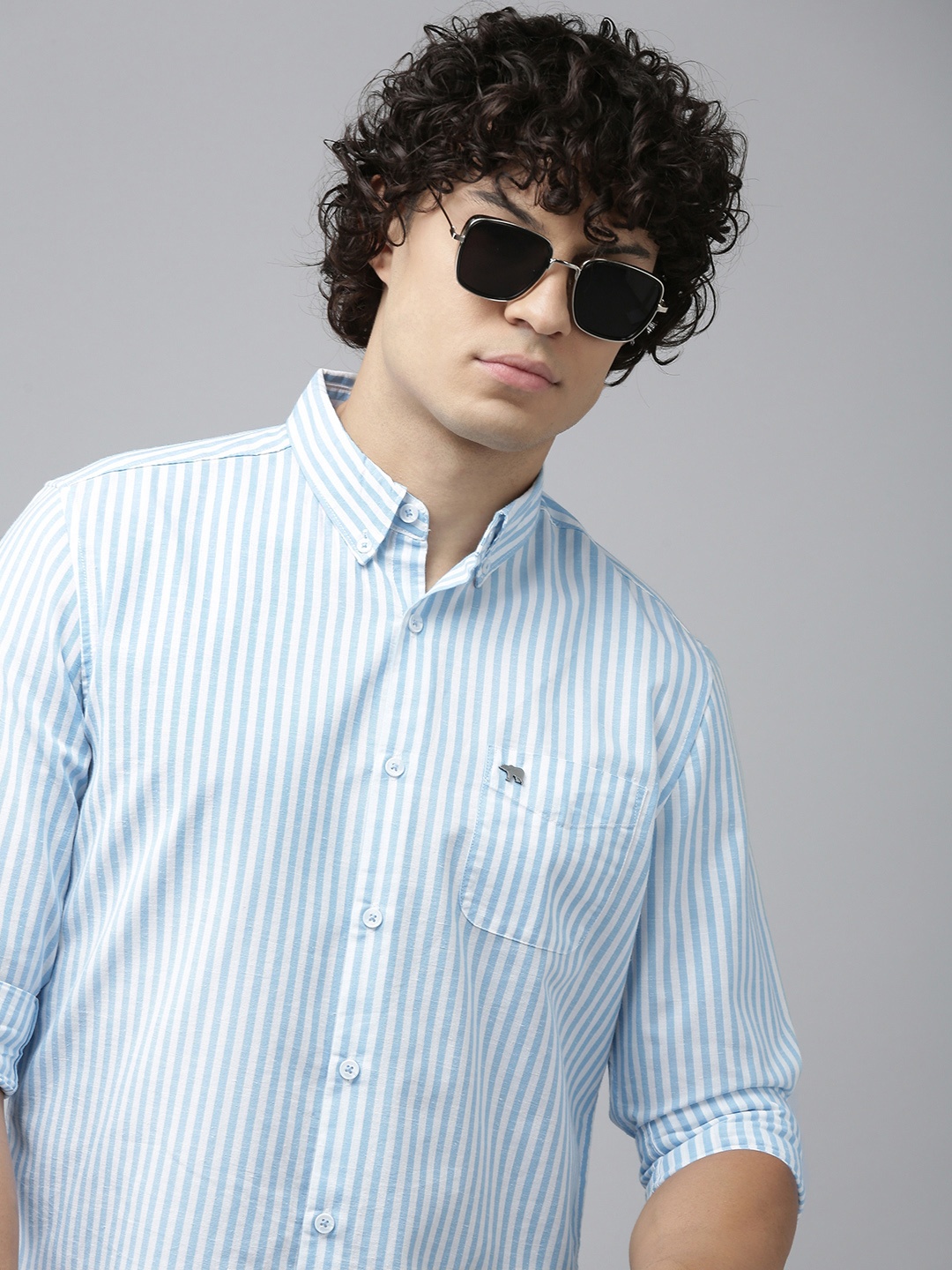 

THE BEAR HOUSE Slim Fit Striped Casual Shirt, Blue
