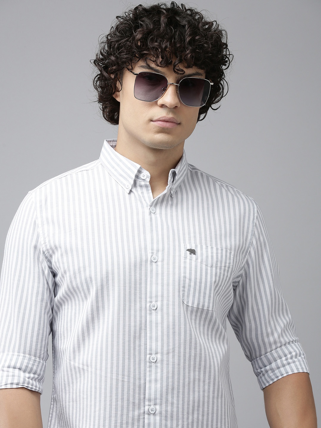 

THE BEAR HOUSE Slim Fit Striped Casual Shirt, Grey
