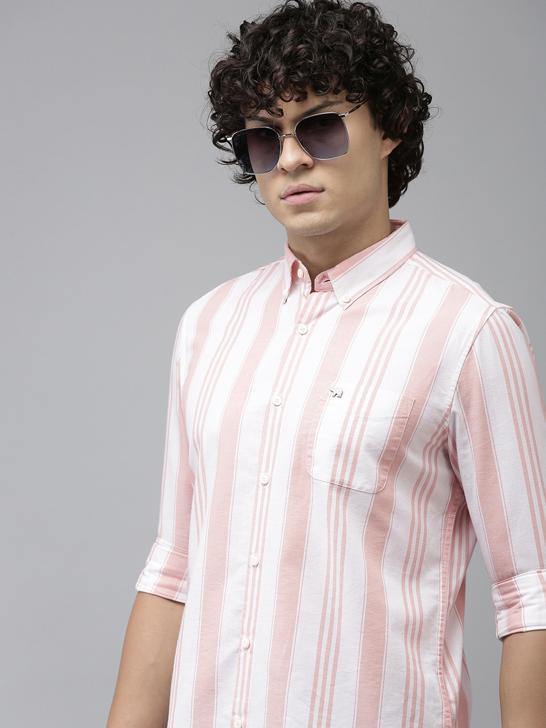 

THE BEAR HOUSE Slim Fit Striped Casual Shirt, Pink