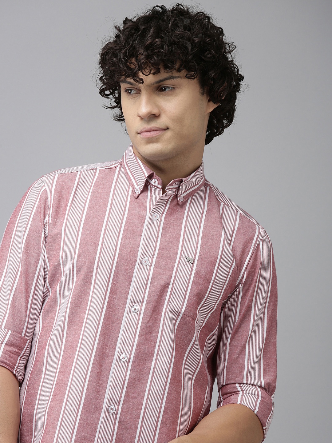 

THE BEAR HOUSE Slim Fit Striped Casual Shirt, Maroon