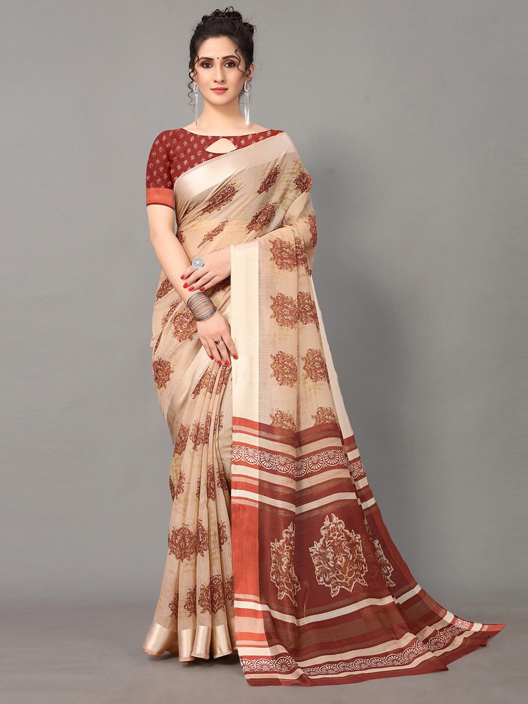 

Shaily Beige & Brown Ethnic Motifs Printed Saree
