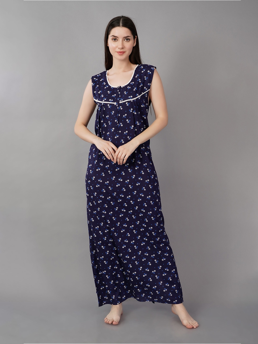 

Noty Floral Printed Maxi Nightdress, Navy blue