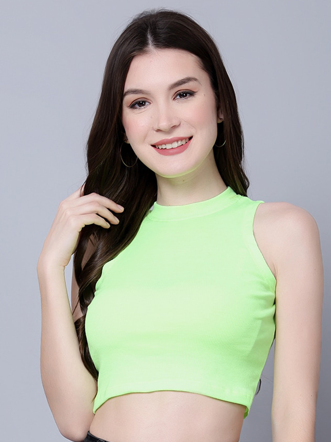 

DIAZ High Neck Sleeveless Crop Fitted Top, Lime green