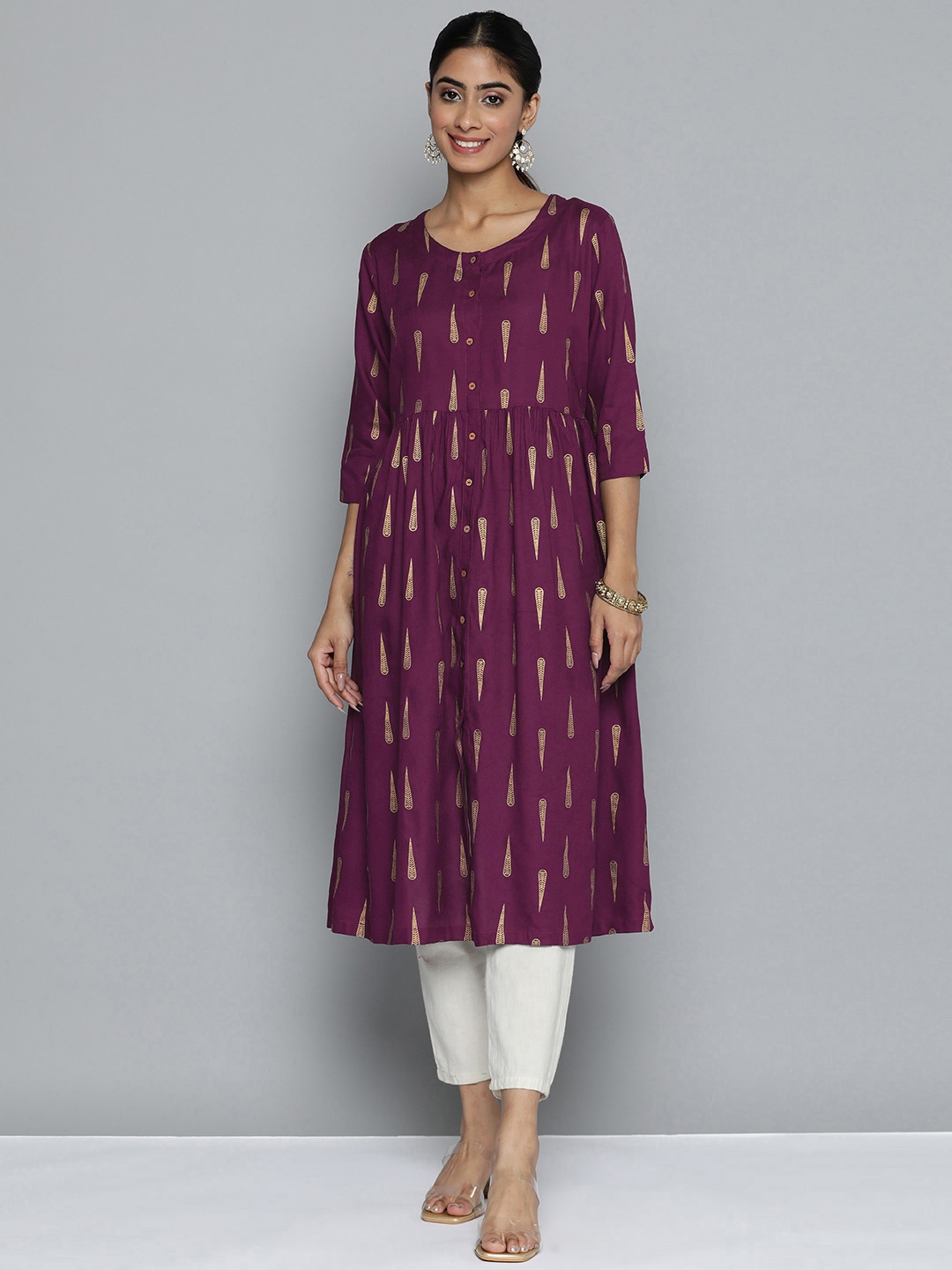 

HERE&NOW Ethnic Motifs Printed Kurta, Purple