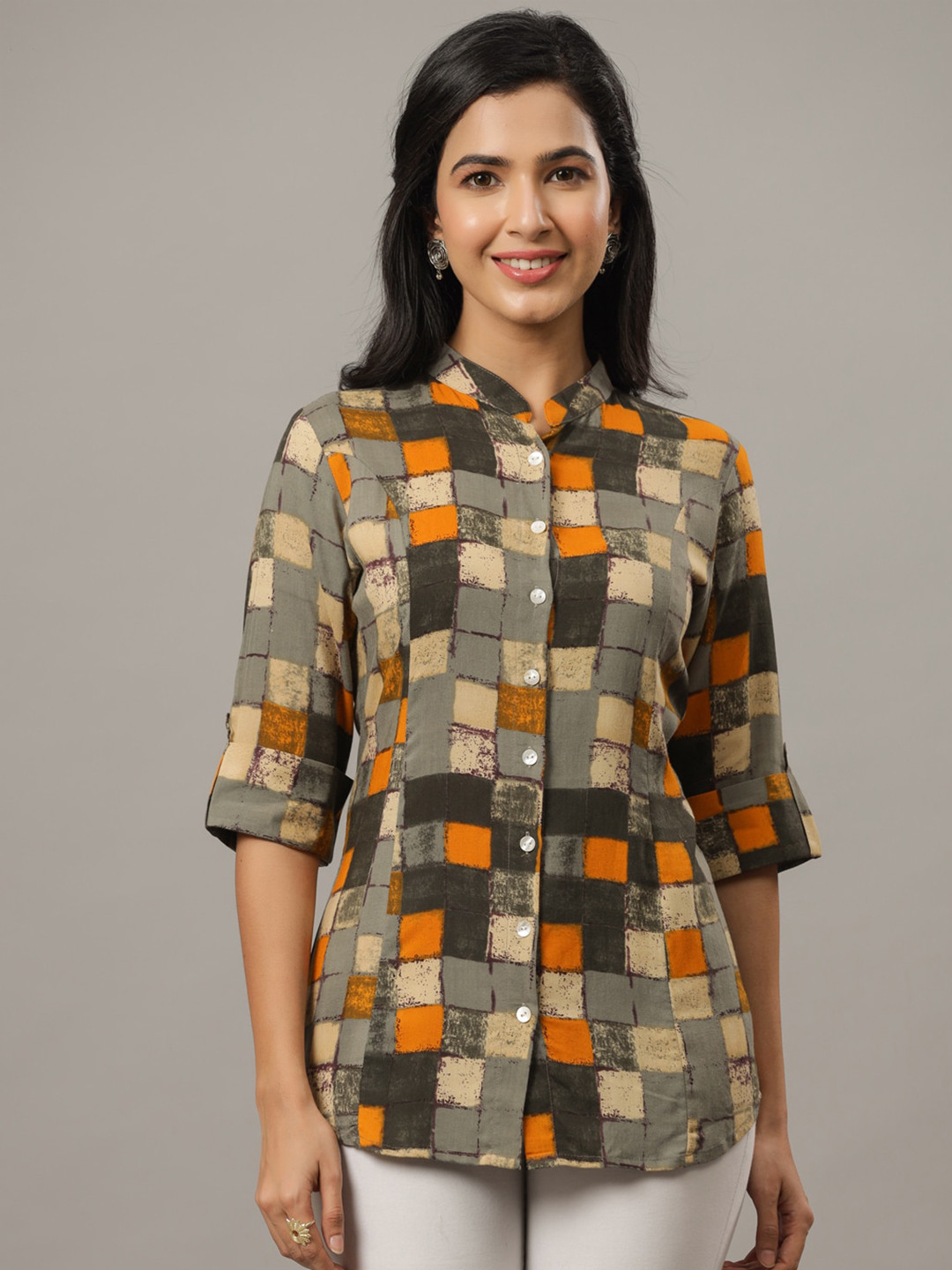 

Indian Virasat Comfort Checked Cotton Casual Shirt, Grey