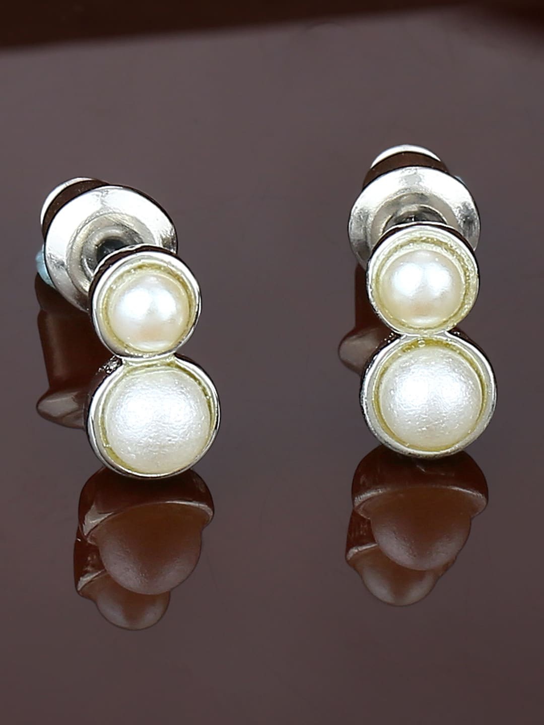 

Estele Rhodium-Plated Circular Studs Earrings, White