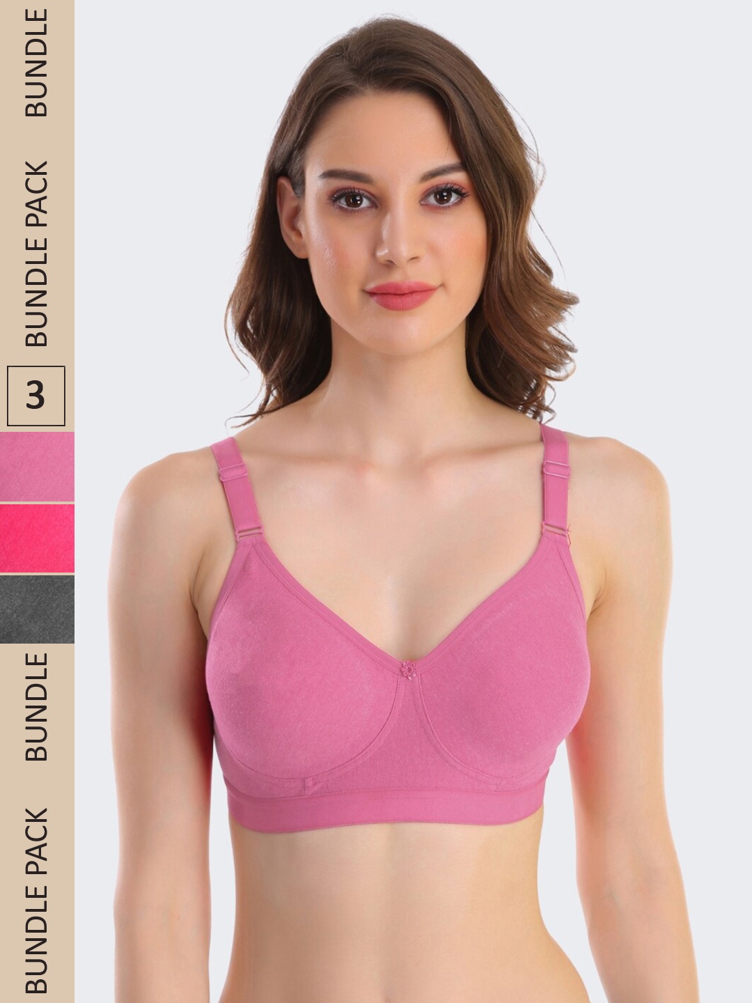 

POOJA RAGENEE Pack Of 3 Non Padded T-Shirt Bra - Full Coverage, Pink