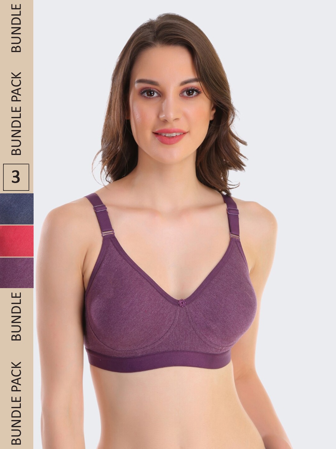 

POOJA RAGENEE Pack Of 3 Non-Wired Full Coverage All Day Comfort Seamless T-Shirt Bra, Purple