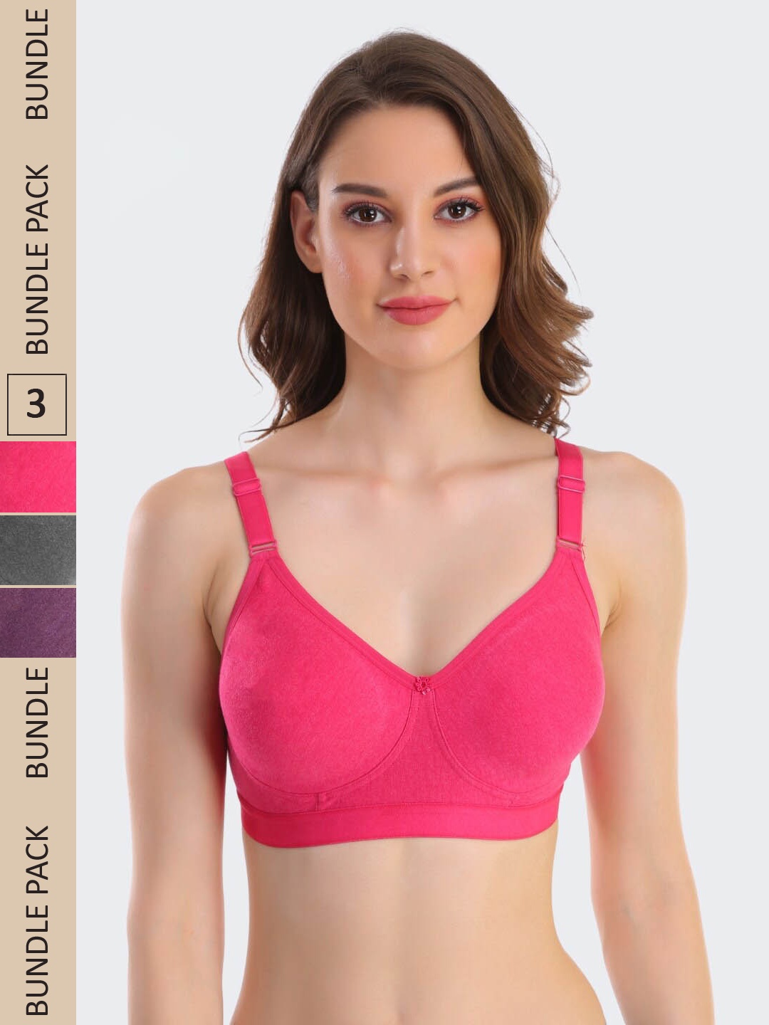

POOJA RAGENEE Pack Of 3 Non-Wired Full Coverage All Day Comfort Seamless T-Shirt Bra, Magenta