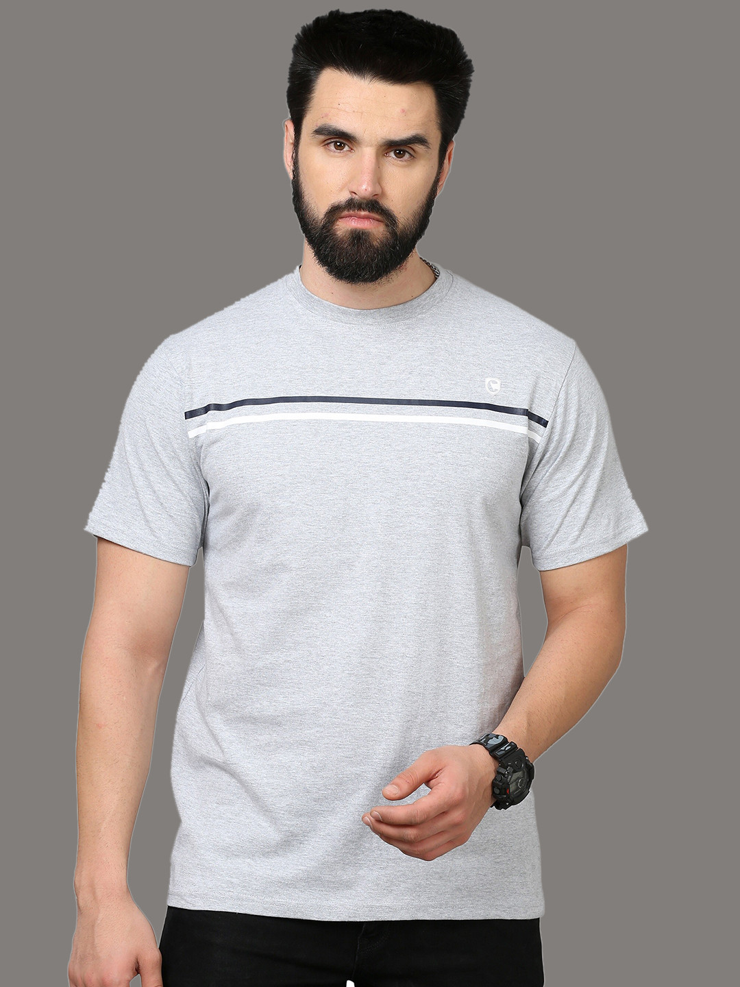 

CAZZBA Striped Cotton Slim Fit T-shirt, Grey