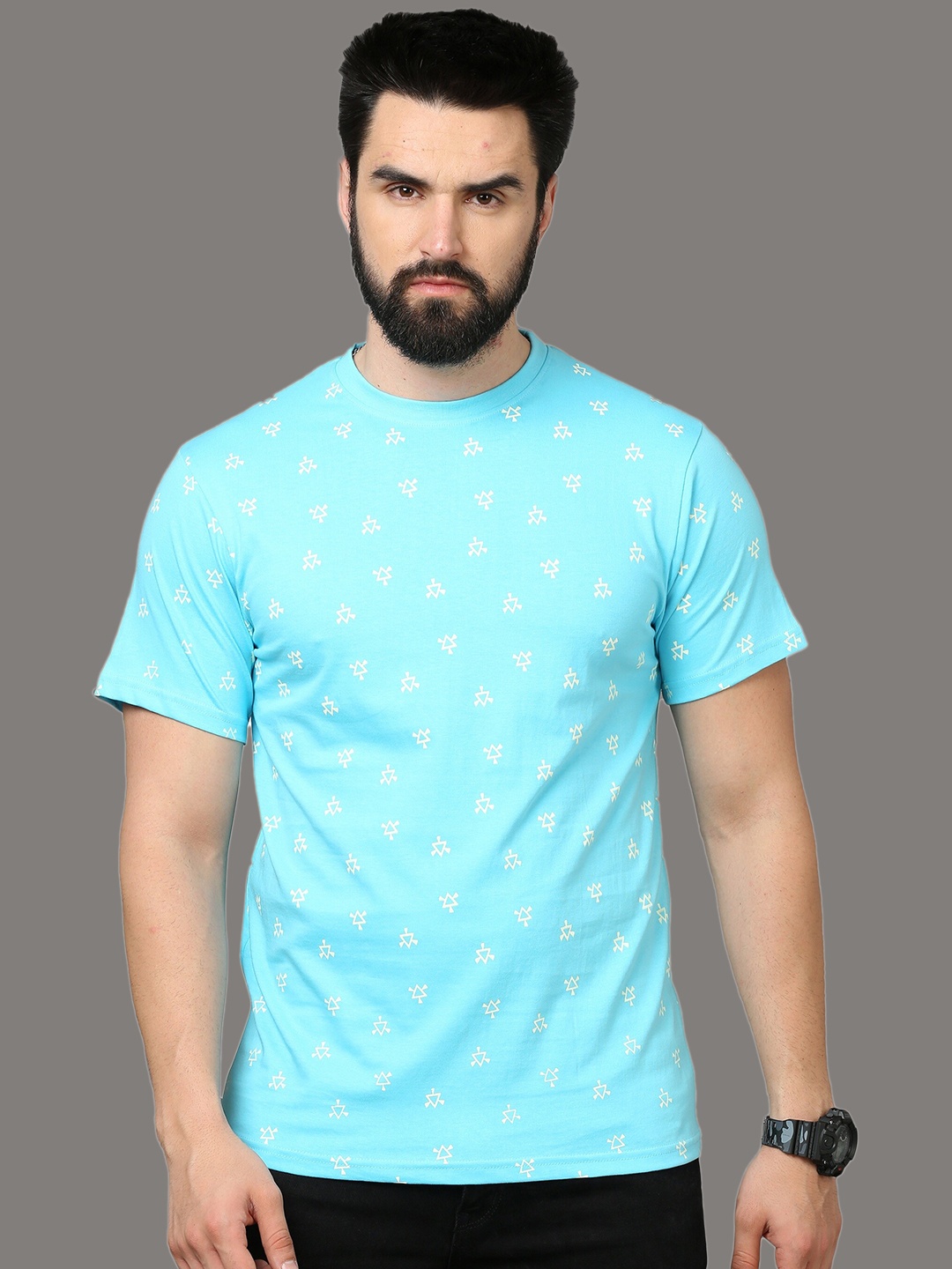 

CAZZBA Conversational Printed Cotton Slim Fit T-shirt, Blue