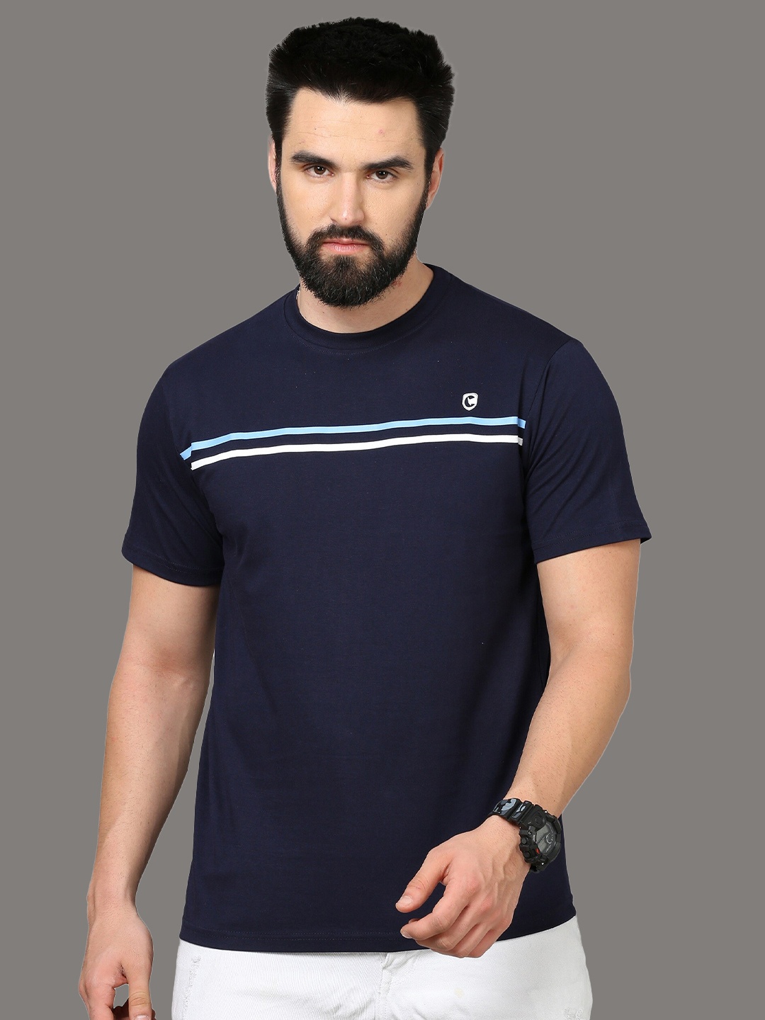 

CAZZBA Striped Cotton Slim Fit T-shirt, Blue