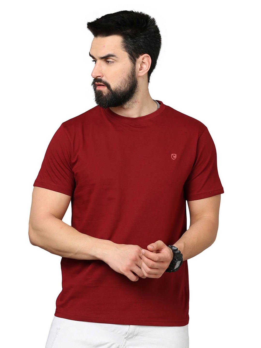 

CAZZBA Men Maroon Applique Slim Fit T-shirt