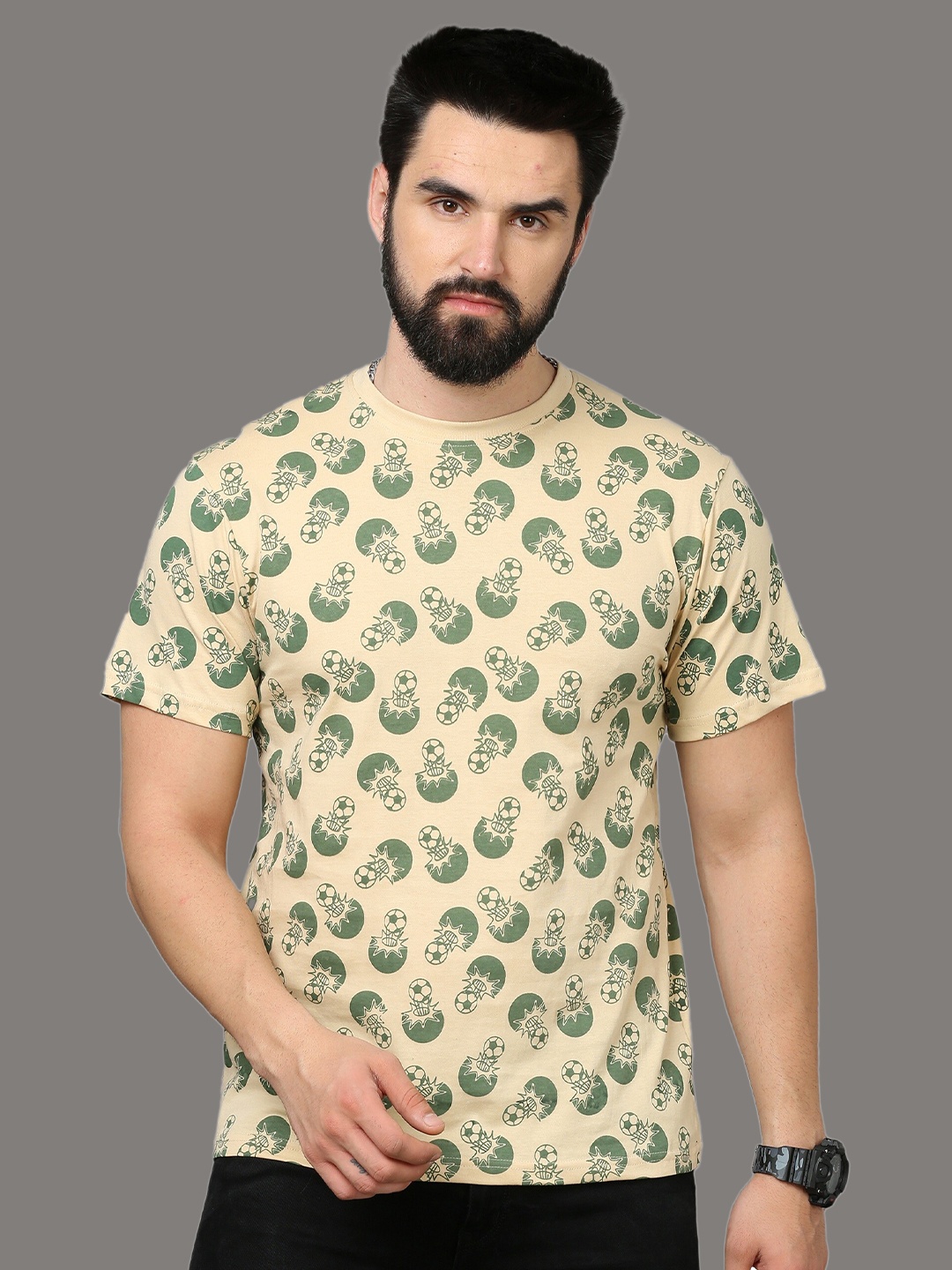 

CAZZBA Conversational Printed Cotton Slim Fit T-shirt, Yellow