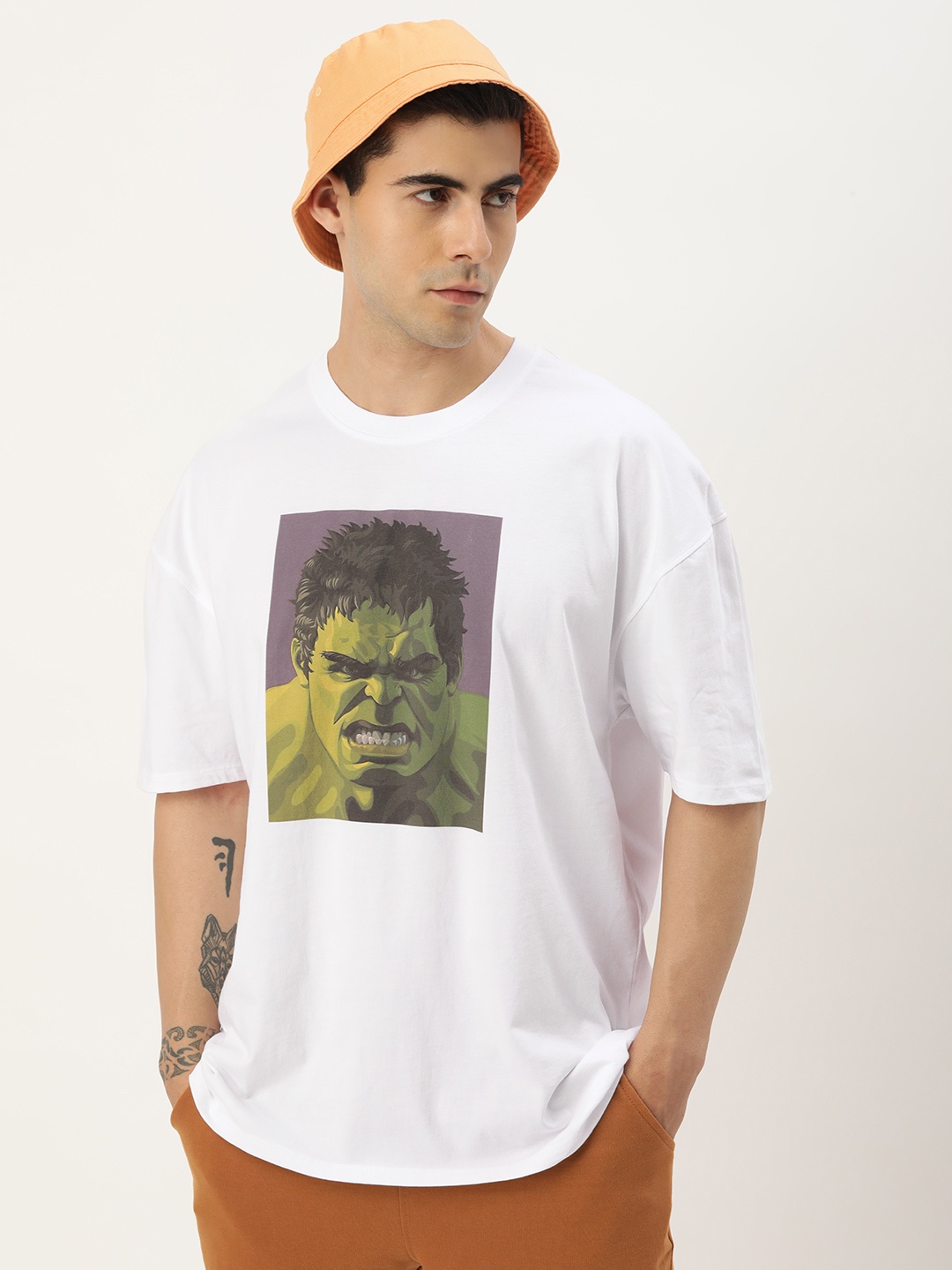 

Kook N Keech Men Hulk Printed Pure Cotton Loose T-shirt, White