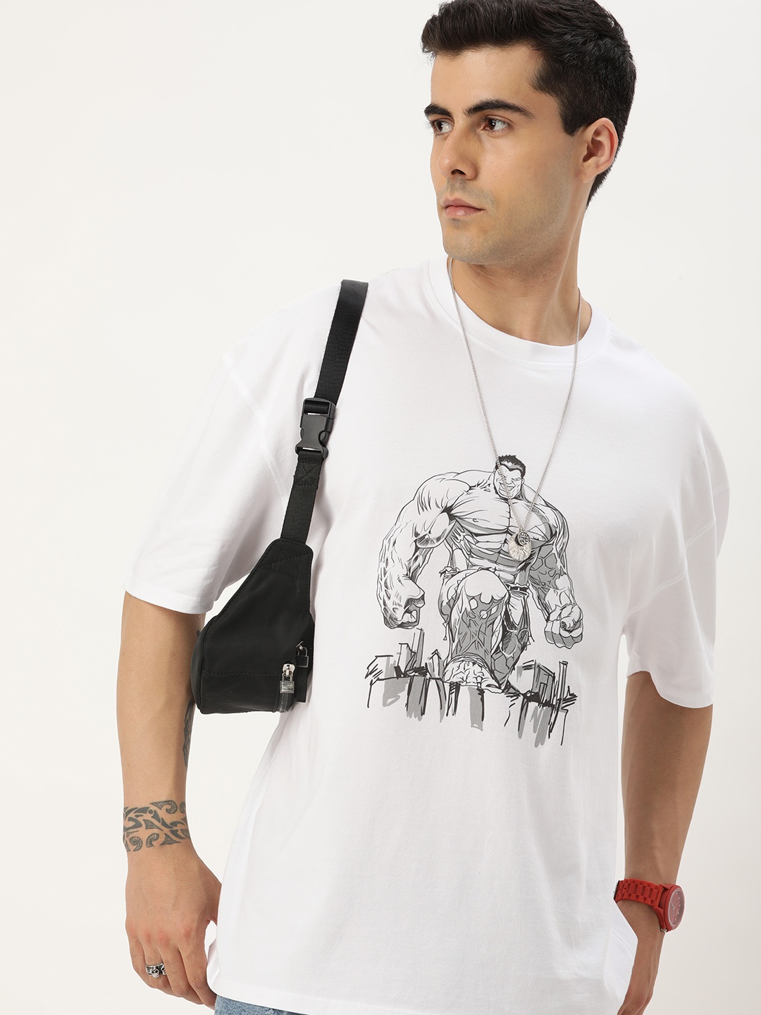 

Kook N Keech Men Hulk Printed Pure Cotton Loose T-shirt, White