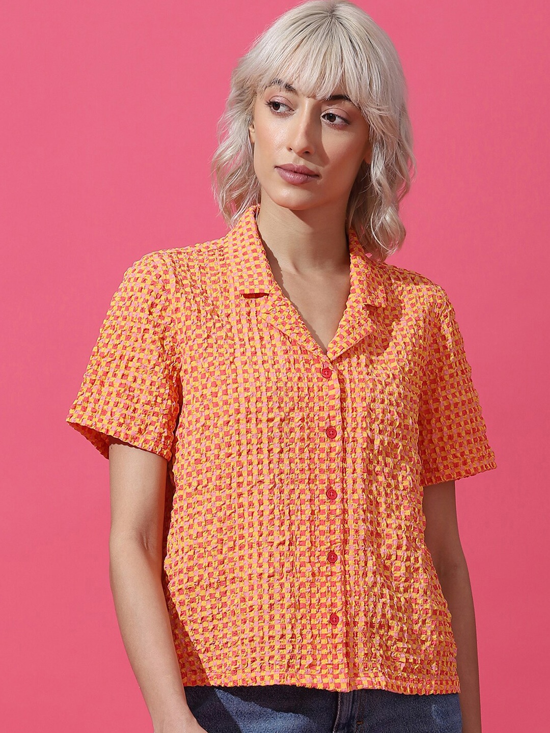 

ONLY Onl Uexgingam Ss Opaque Checked Short Sleeves Casual Shirt, Orange