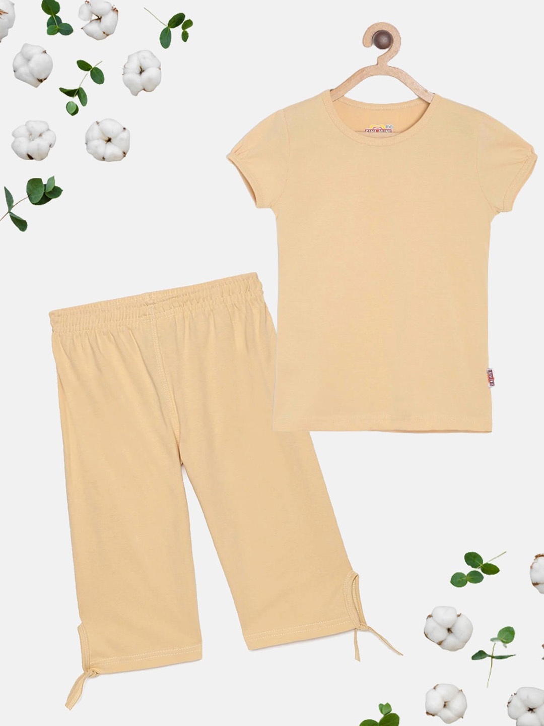 

SINI MINI Girls Pure Cotton Night Suit, Beige