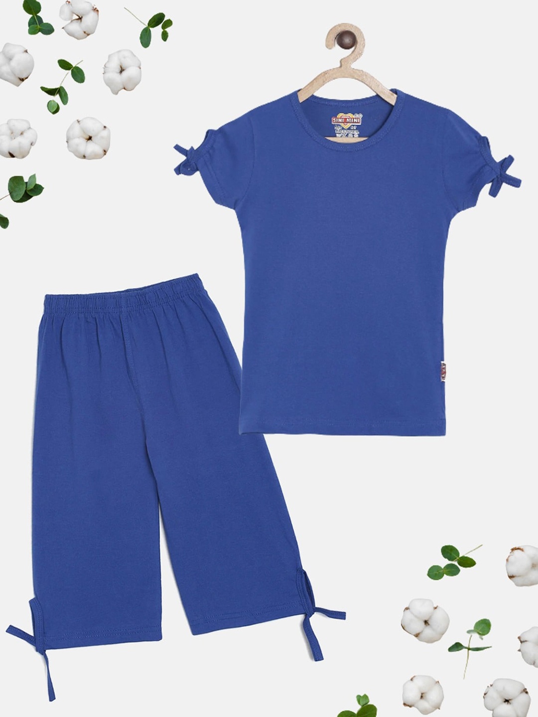 

SINI MINI Girls Round Neck Pure Cotton Night Suit, Blue