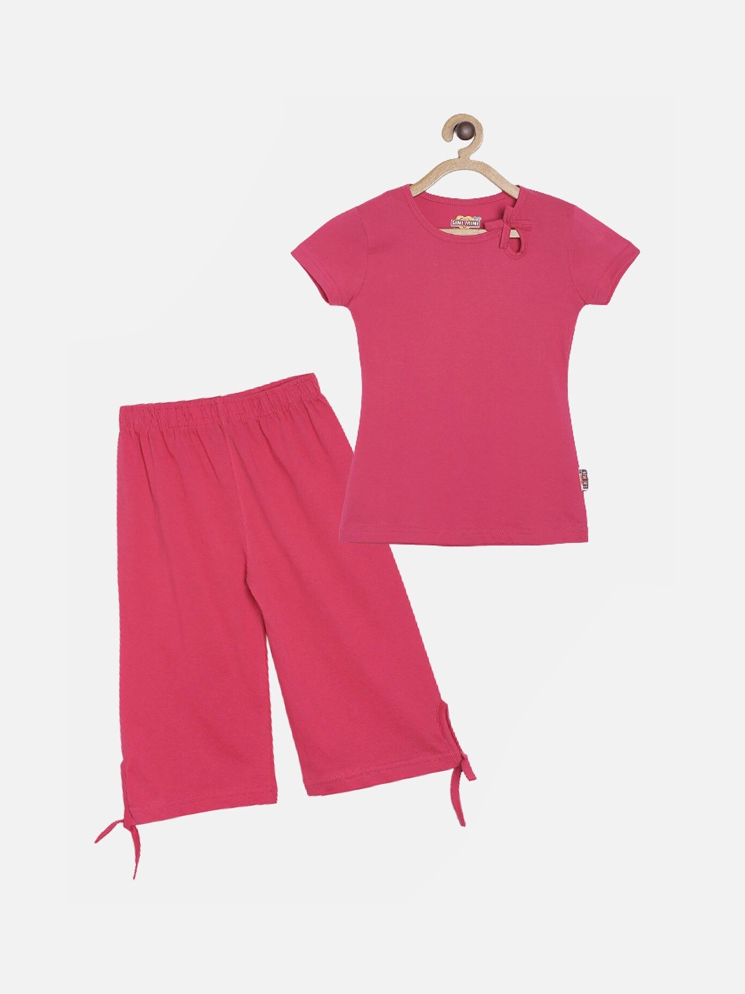 

SINI MINI Girls Round Neck Pure Cotton Night Suit, Pink