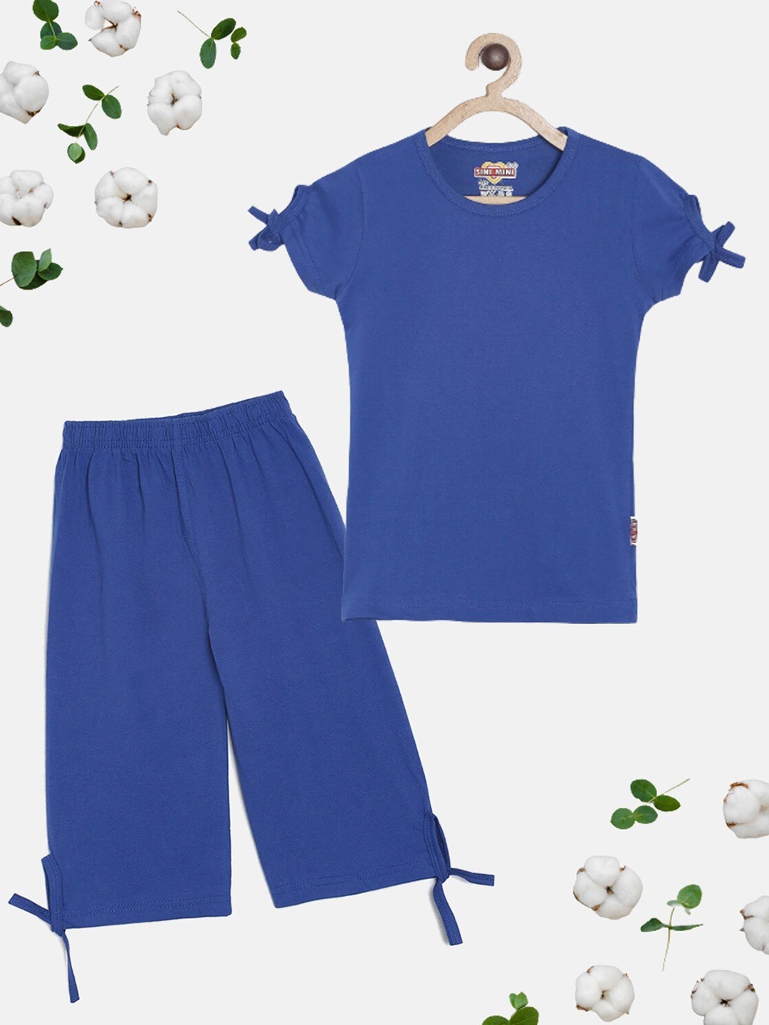 

SINI MINI Girls Round Neck Pure Cotton Night Suit, Blue