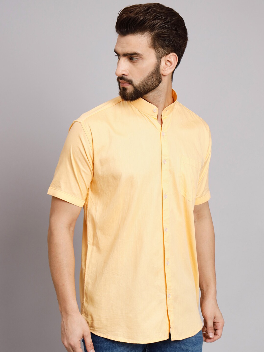 

POP CULTURE Band Collar Casual Cotton Shirt, Orange