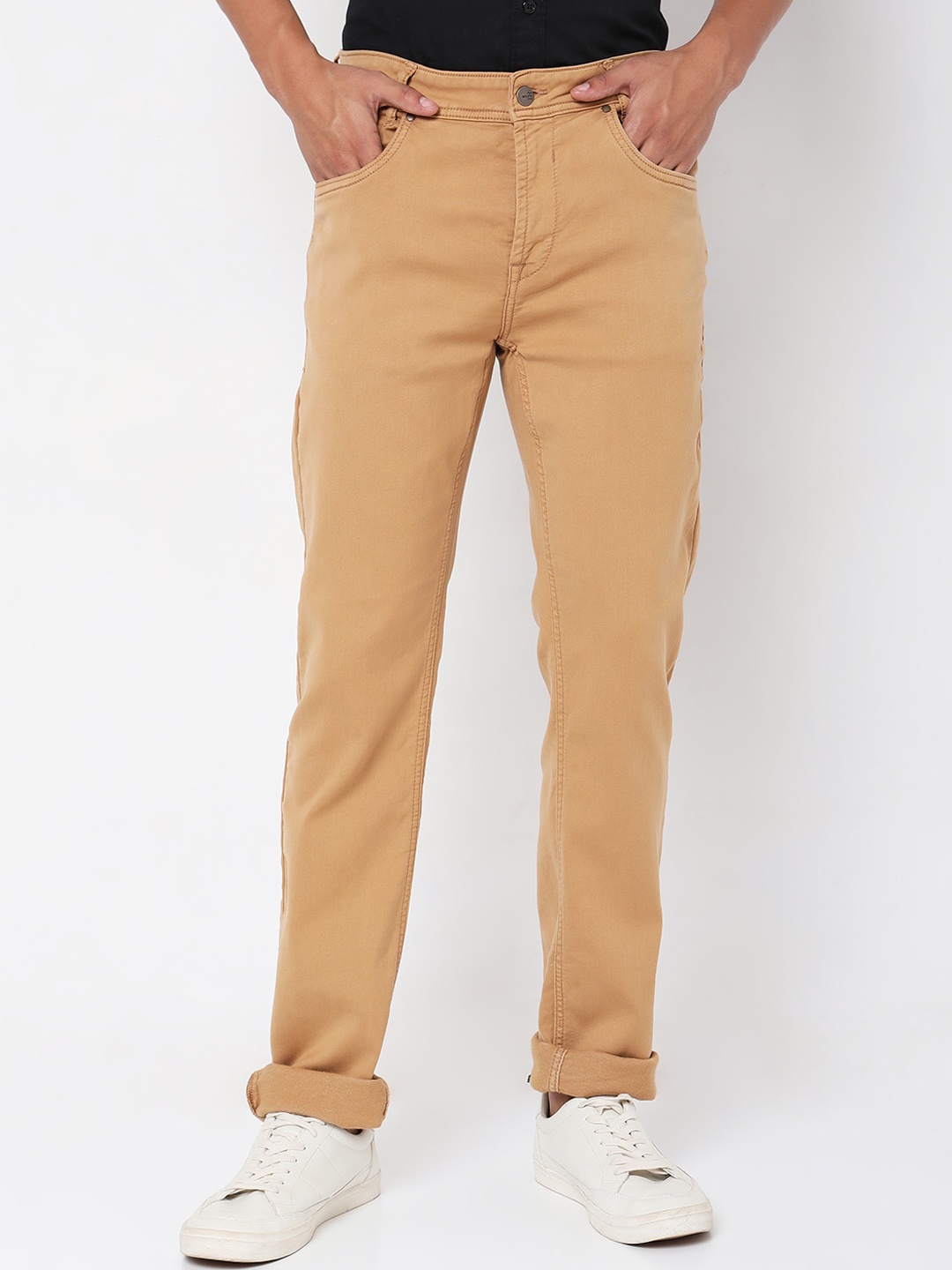 

Mufti Men Mid-Rise Super Slim Fit Easy Wash Chinos Trousers, Khaki