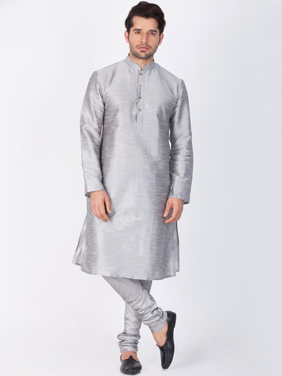 

VASTRAMAY Mandarin Collar Kurta with Churidar, Grey