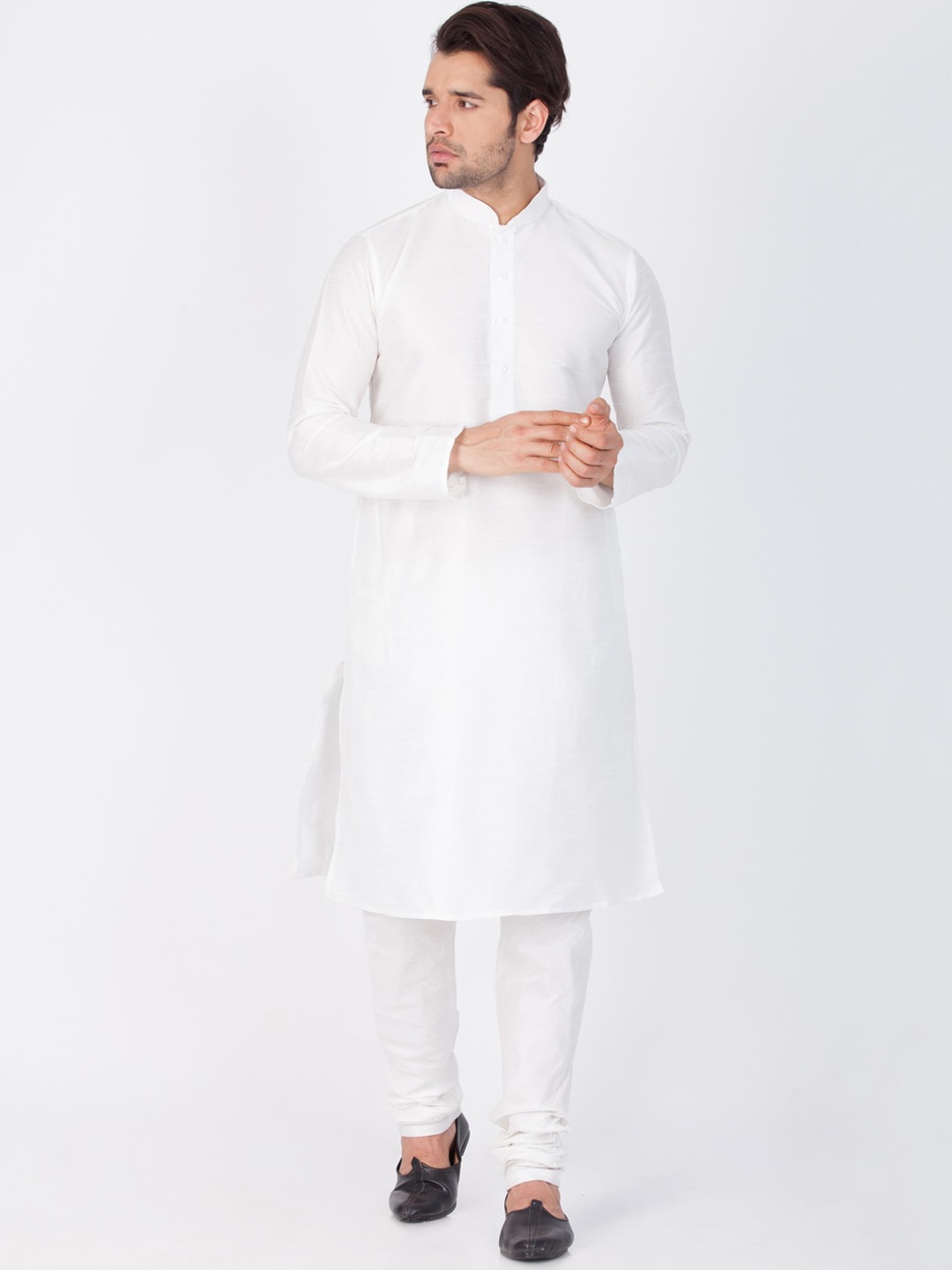 

VASTRAMAY Mandarin Collar Long Sleeves Straight Kurta With Churidar, White