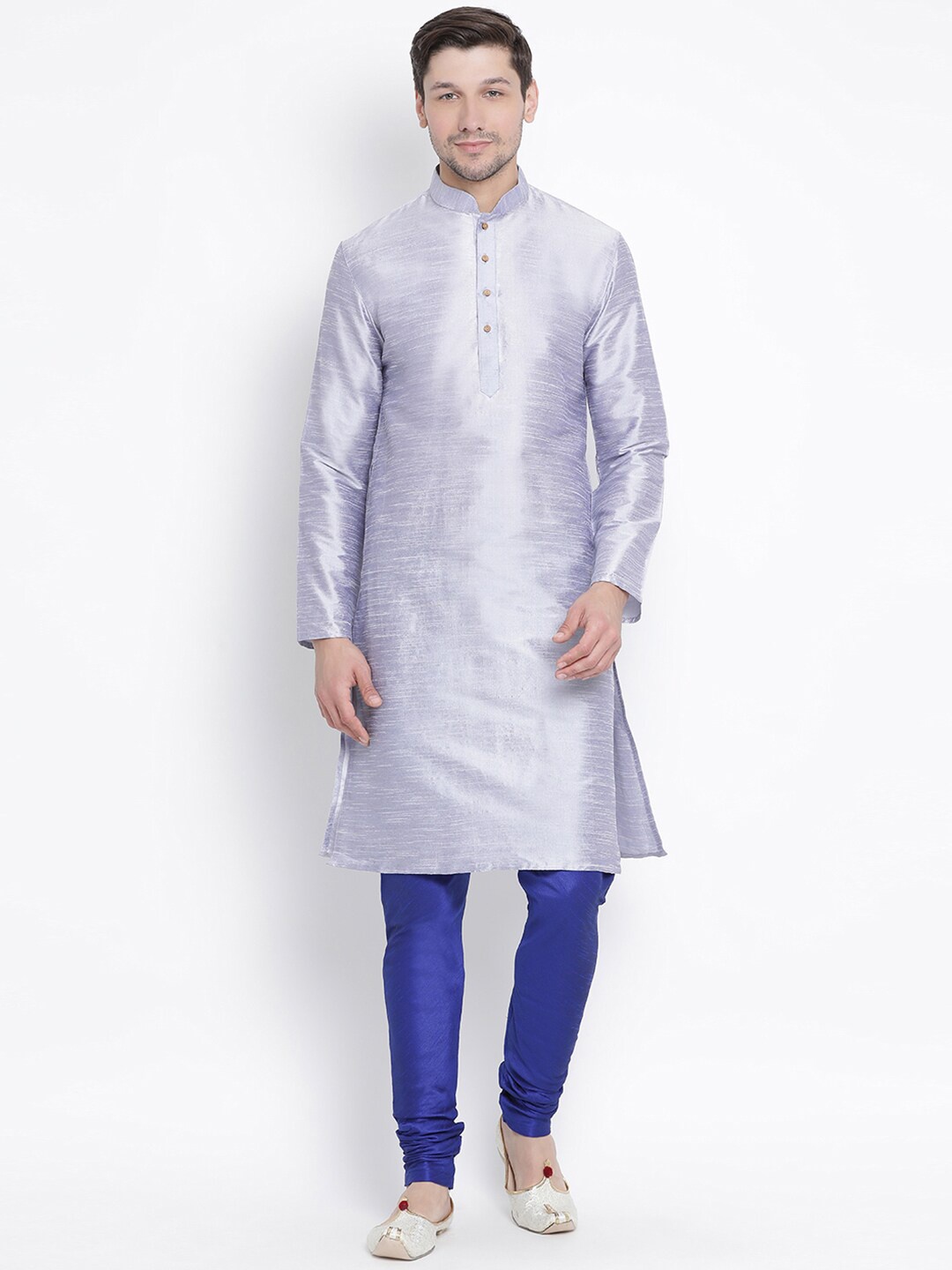 

VASTRAMAY Mandarin Collar Long Sleeves Straight Kurta With Churidar, Lavender