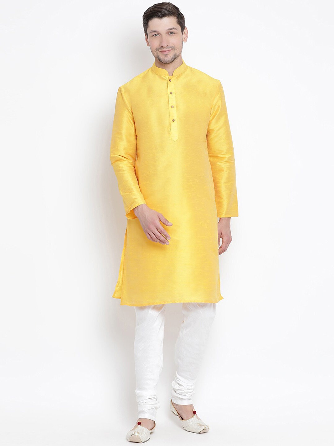 

VASTRAMAY Men Ethnic Regular Kurta With Churidar, Yellow