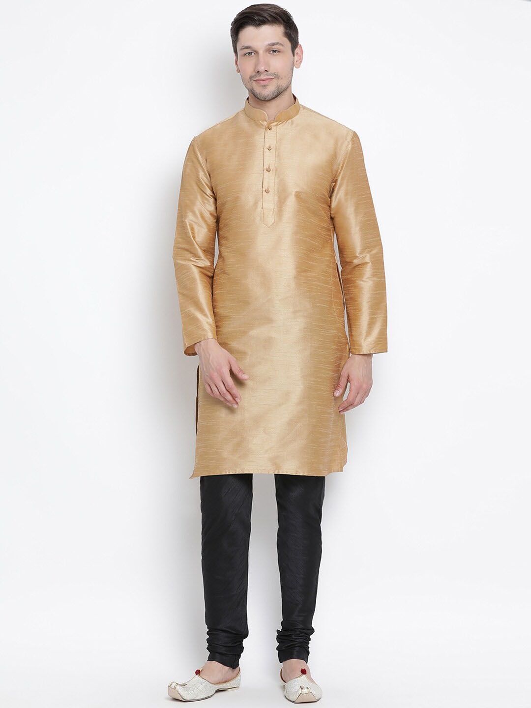 

VASTRAMAY Mandarin Collar Straight Kurta with Churidar, Gold