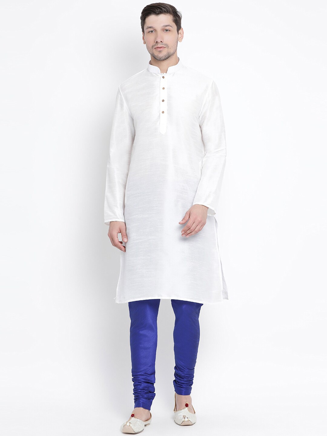 

VASTRAMAY Mandarin Collar Regular Straight Kurta With Churidar, White