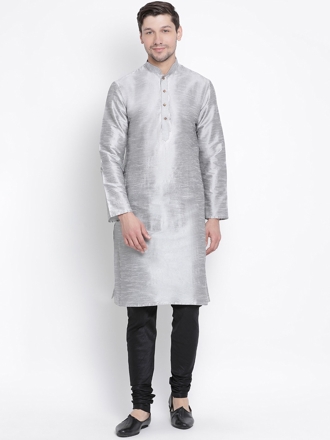 

VASTRAMAY Mandarin Collar Kurta with Churidar, Grey