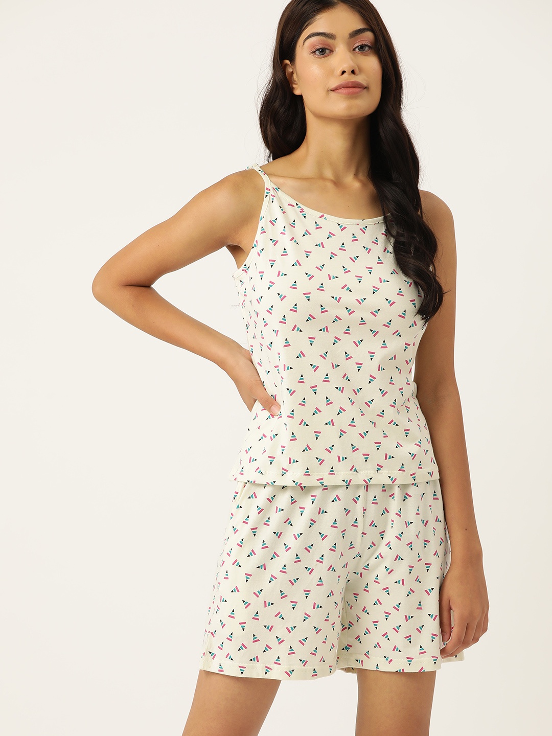 

DressBerry Women Geometric Printed Pure Cotton Night Suit, White